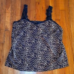Jessica Simpson Leopard Print Lace Trim Tank Top